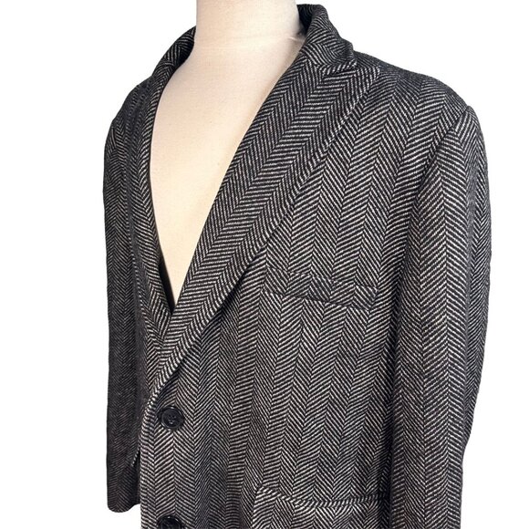 Braveman Men's XXL Herringbone Wool Blend Overcoat Black Gray HR01 Long Coat - Picture 3 of 10